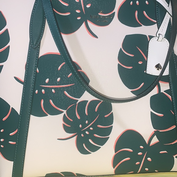 ♠️ kate spade Cara Monstera Leaves Printed Large Tote Bag, Cream Multi - Picture 4 of 16
